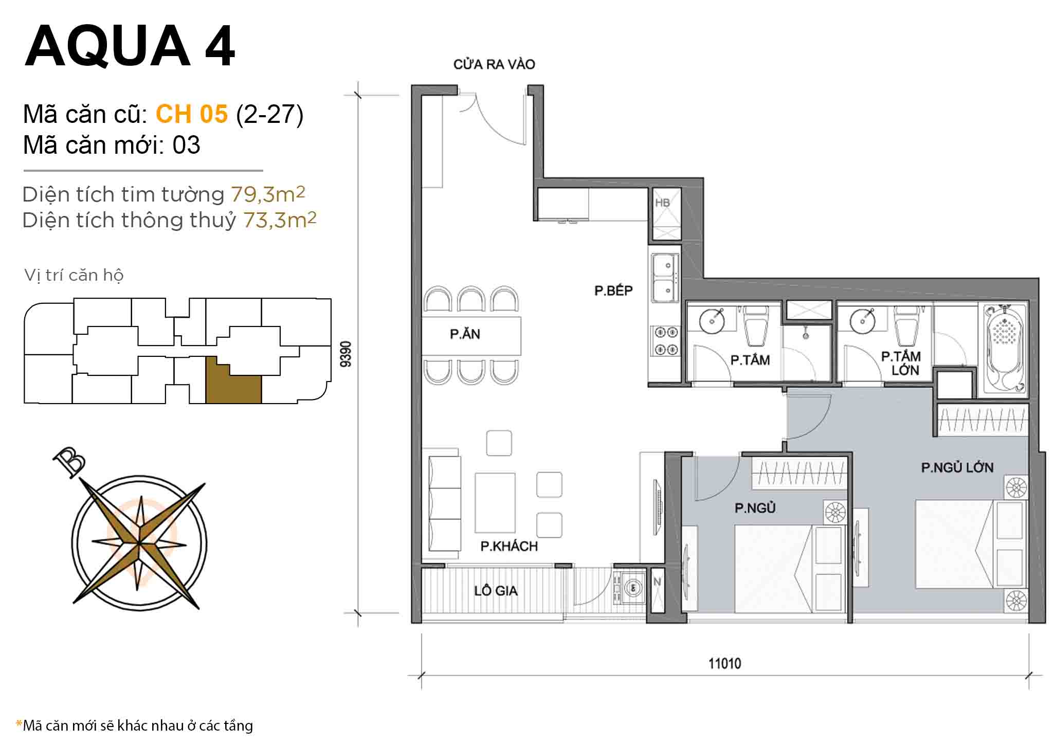 Layout CH 05 (tầng 2-27) | Tòa Aqua 4 - Vinhomes Golden River