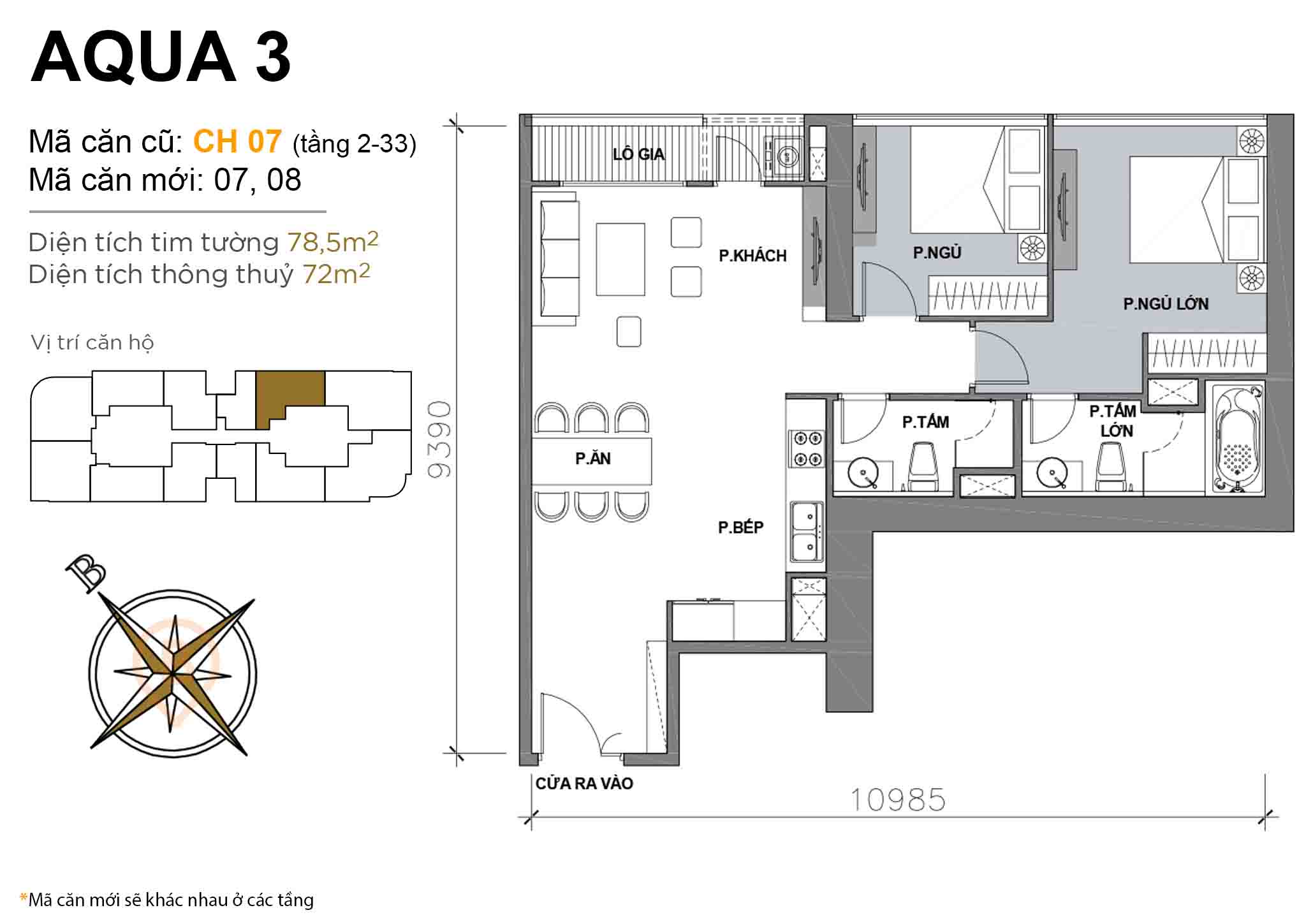 Layout CH 07 (Tầng 2-33) | Tòa Aqua 3 - Vinhomes Golden River