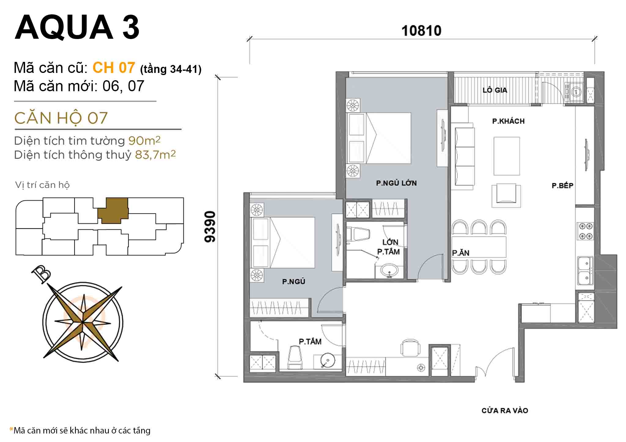 Layout CH 07 (Tầng 34-41) | Tòa Aqua 3 - Vinhomes Golden River