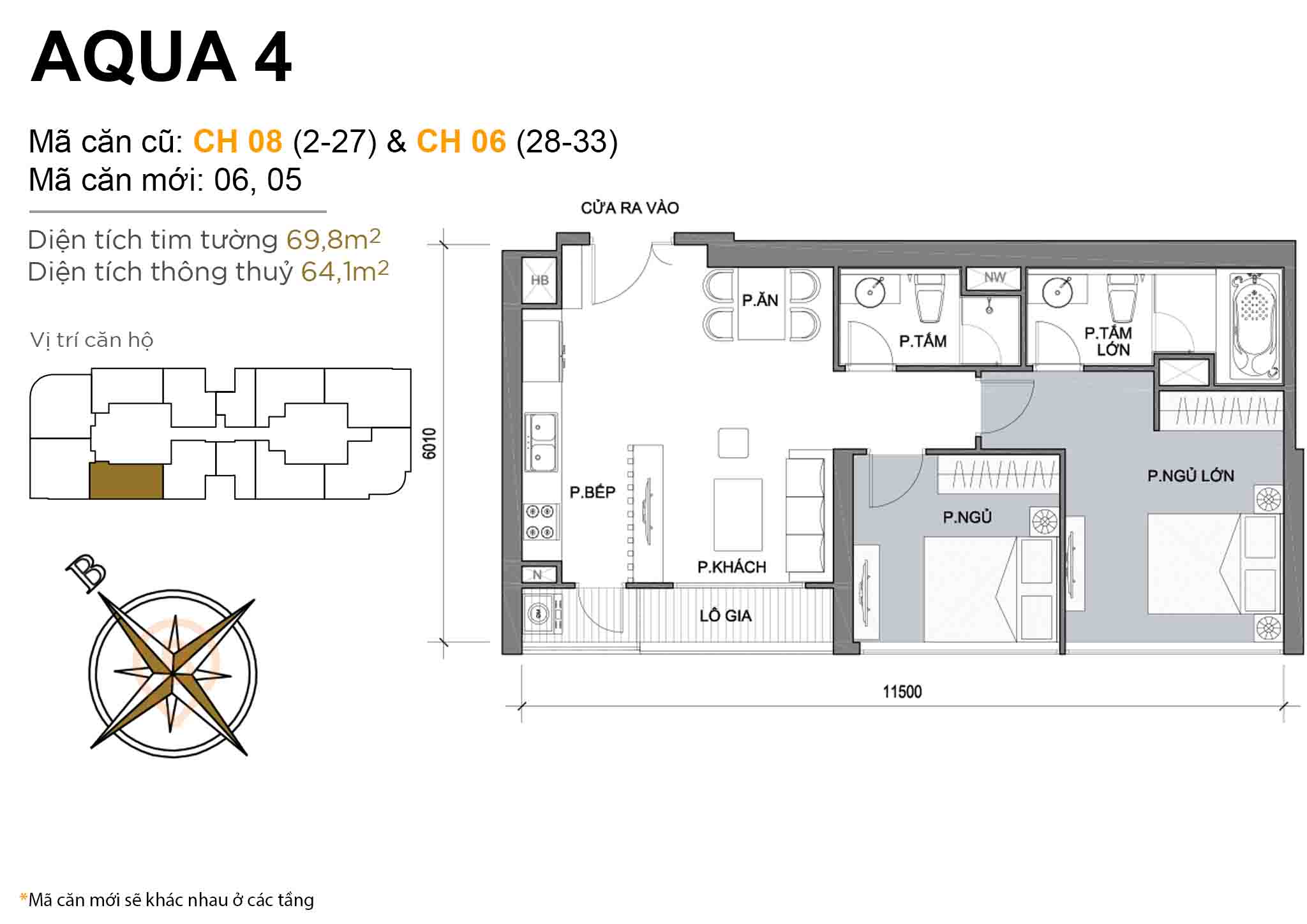 Layout CH 08 (tầng 2-27) & CH 06 (tầng 28-33) | Tòa Aqua 4 - Vinhomes Golden River