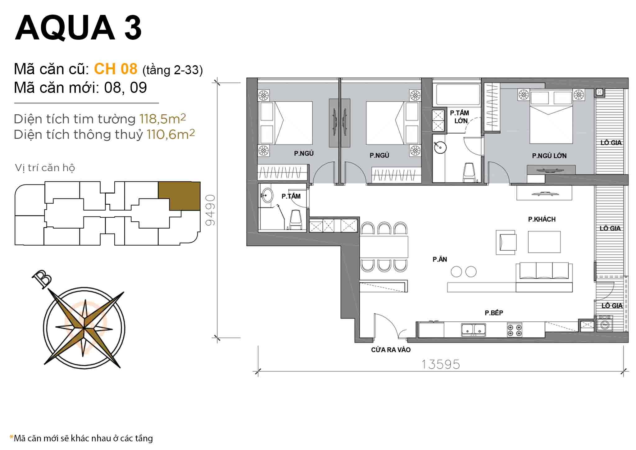 Layout CH 08 (Tầng 2-33) | Tòa Aqua 3 - Vinhomes Golden River