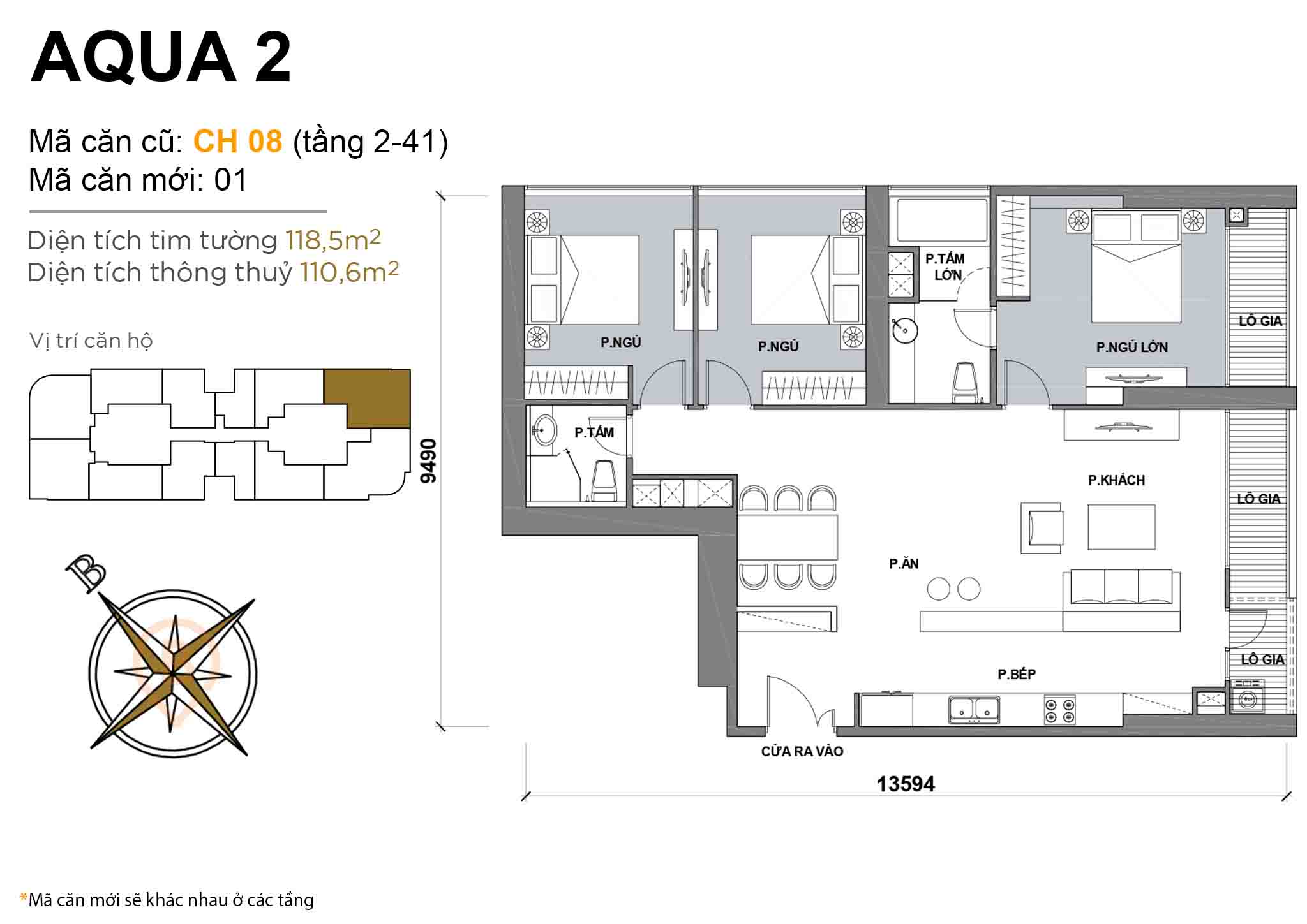 Layout CH 08 (Tầng 2-41) | Tòa Aqua 2 - Vinhomes Golden River