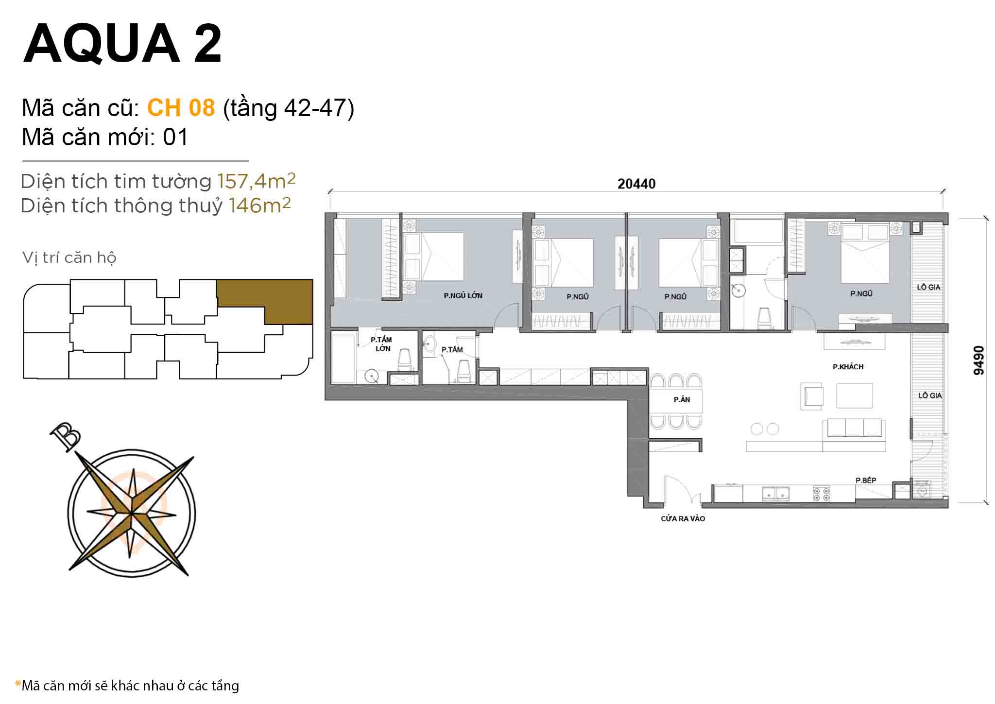 Layout CH 08 (Tầng 42-47) | Tòa Aqua 2 - Vinhomes Golden River