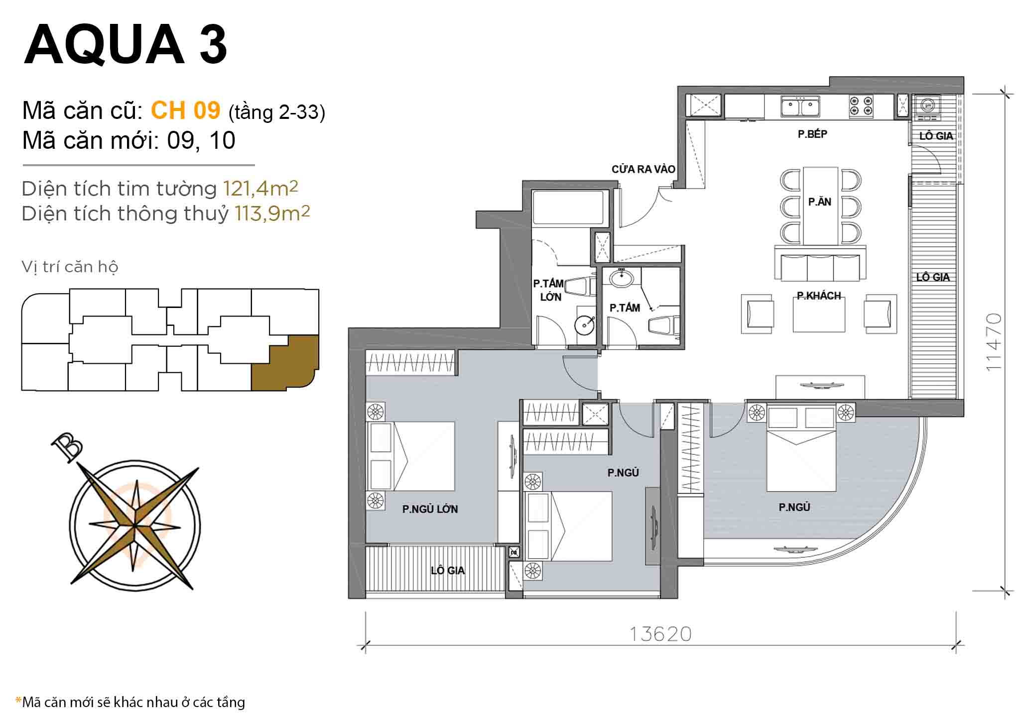 Layout CH 09 (Tầng 2-33) | Tòa Aqua 3 - Vinhomes Golden River