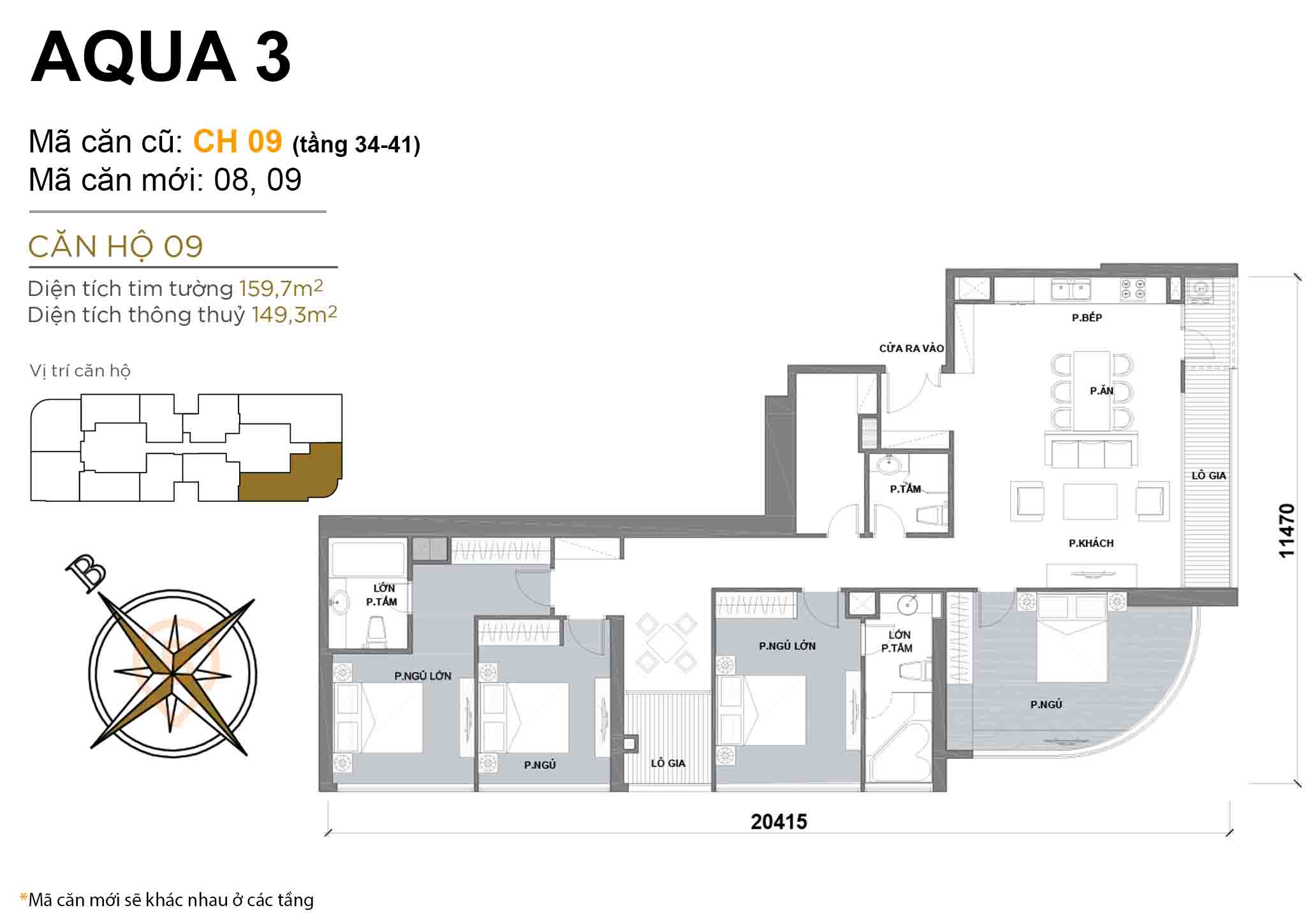 Layout CH 09 (Tầng 34-41) | Tòa Aqua 3 - Vinhomes Golden River