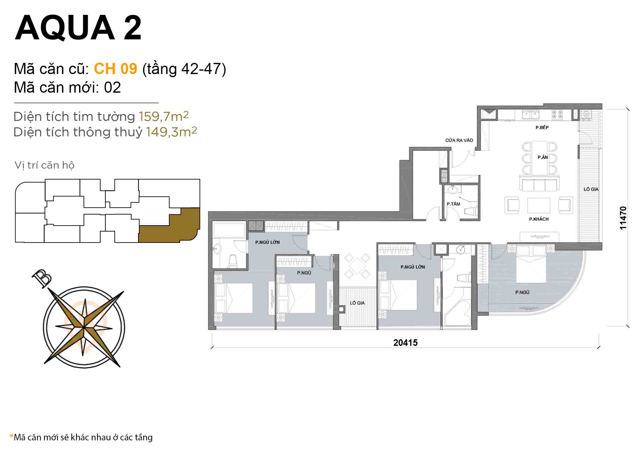 Layout CH 09 (Tầng 42-47) | Tòa Aqua 2 - Vinhomes Golden River