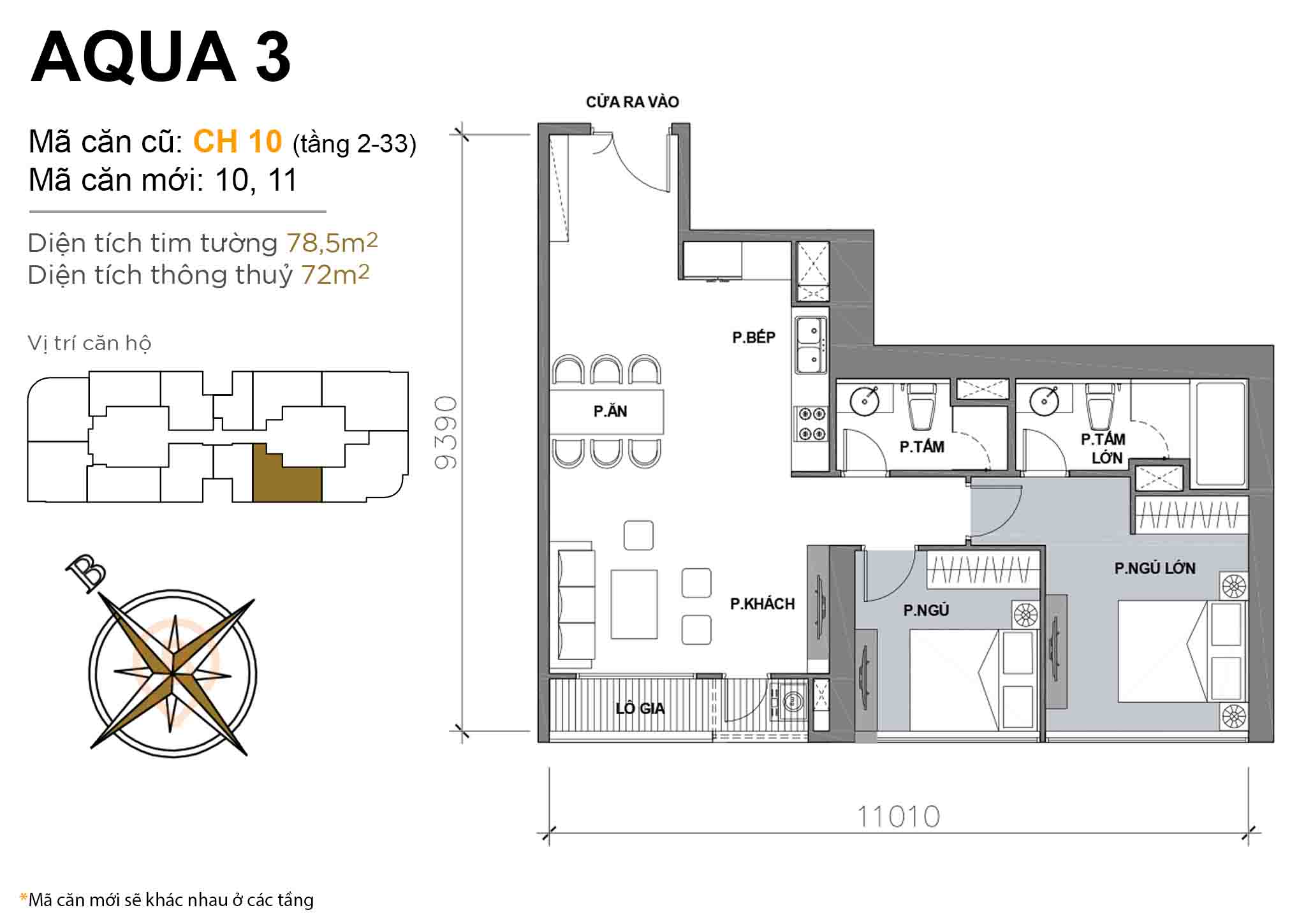 Layout CH 10 (Tầng 2-33) | Tòa Aqua 3 - Vinhomes Golden River