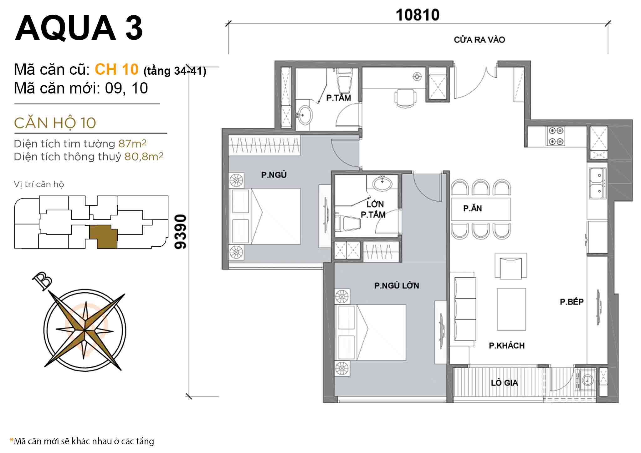 Layout CH 10 (Tầng 34-41) | Tòa Aqua 3 - Vinhomes Golden River