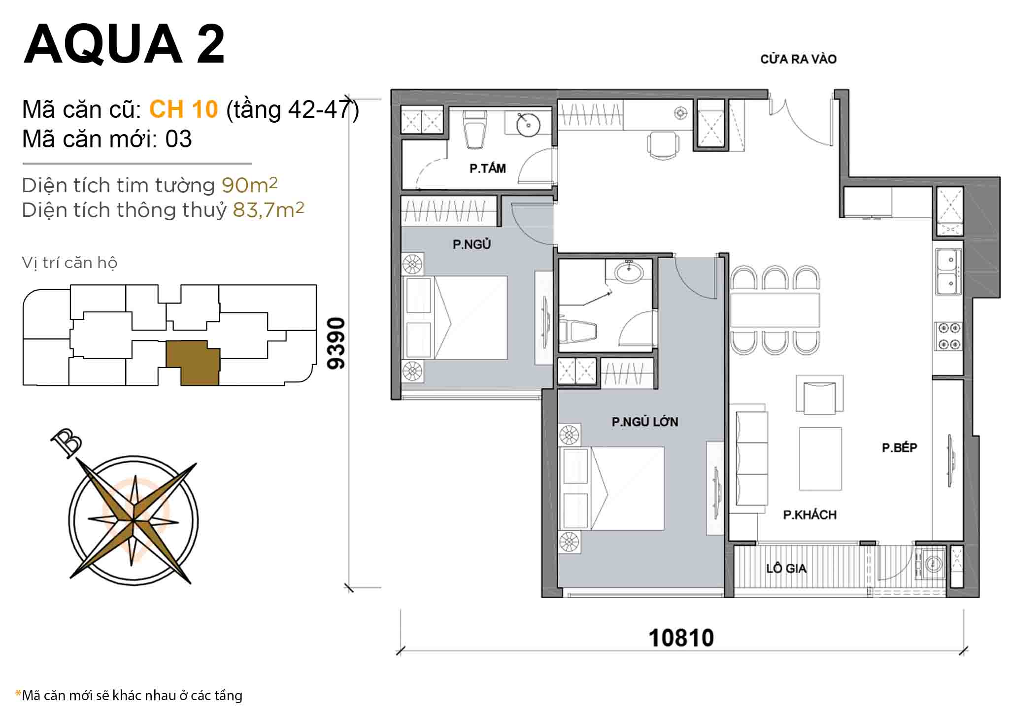 Layout CH 10 (Tầng 42-47) | Tòa Aqua 2 - Vinhomes Golden River