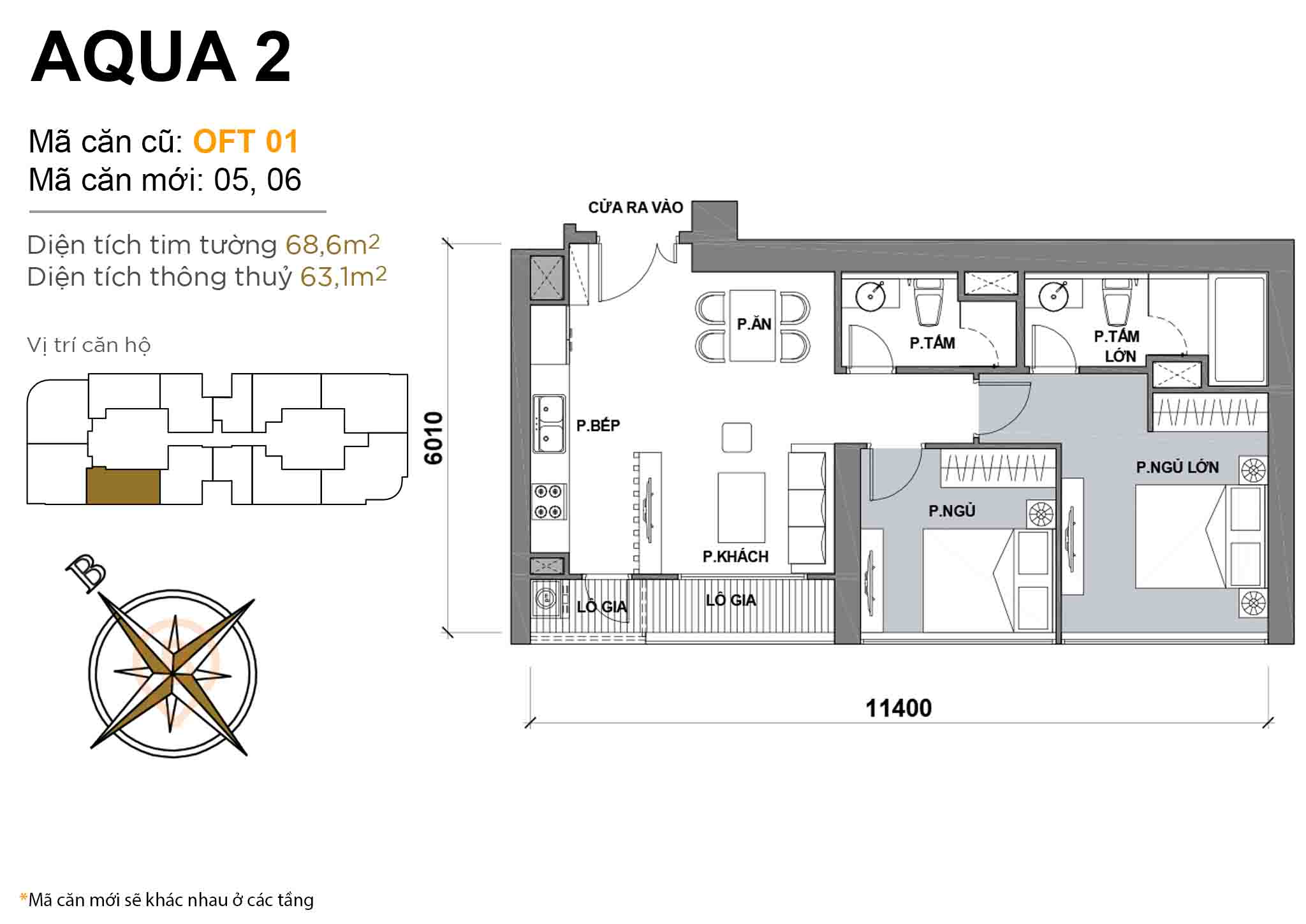 Layout OFT 01 | Tòa Aqua 2 - Vinhomes Golden River