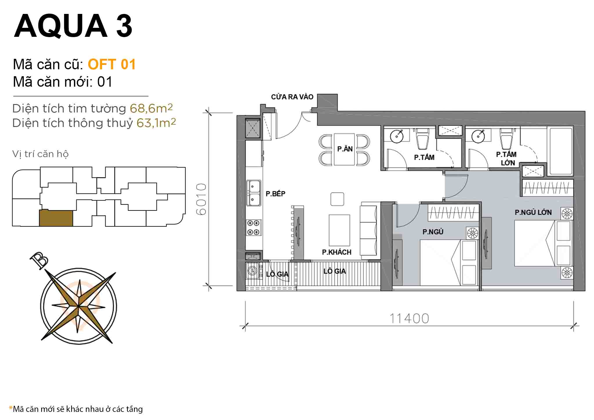 Layout OFT 01 | Tòa Aqua 3 - Vinhomes Golden River