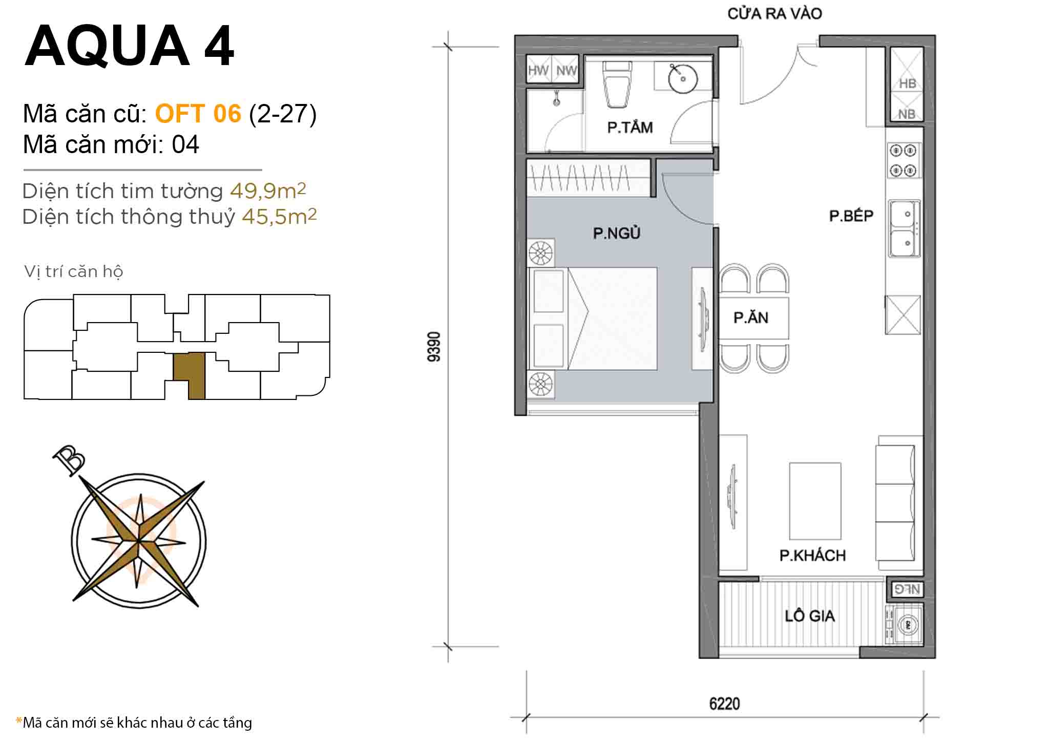 Layout OFT 06 (tầng 2-27) | Tòa Aqua 4 - Vinhomes Golden River