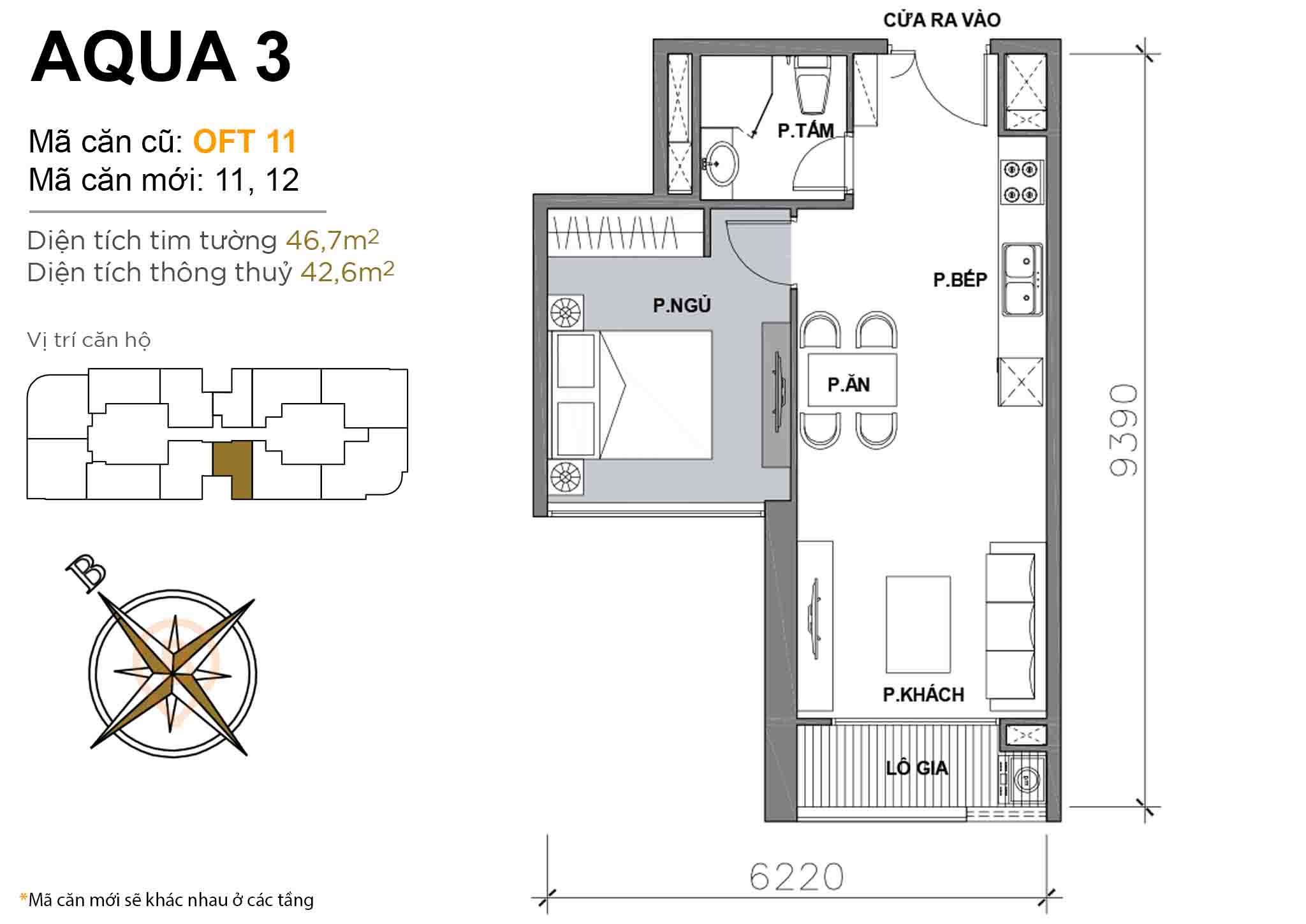 Layout OFT 11 | Tòa Aqua 3 - Vinhomes Golden River