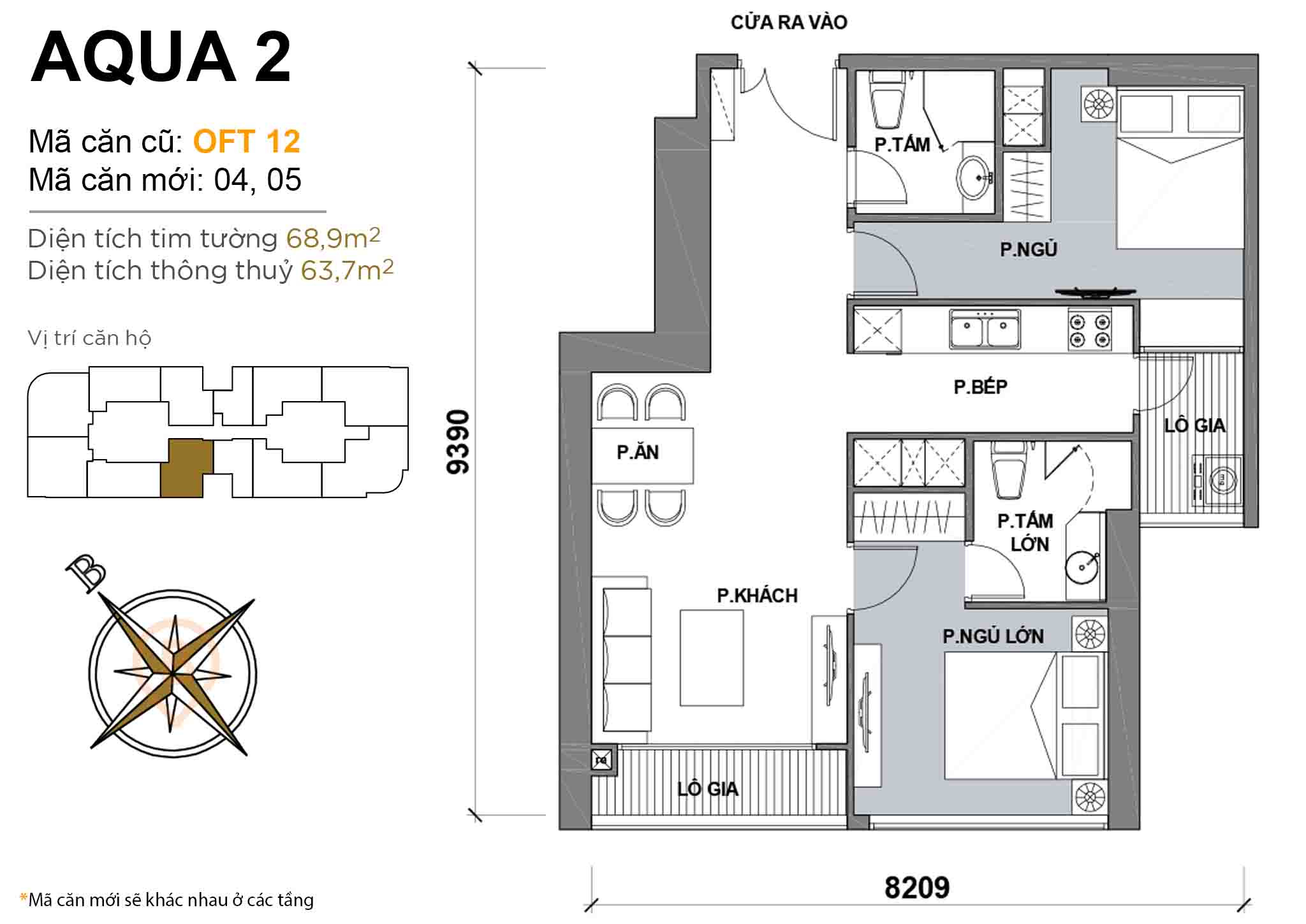 Layout OFT 12 | Tòa Aqua 2 - Vinhomes Golden River