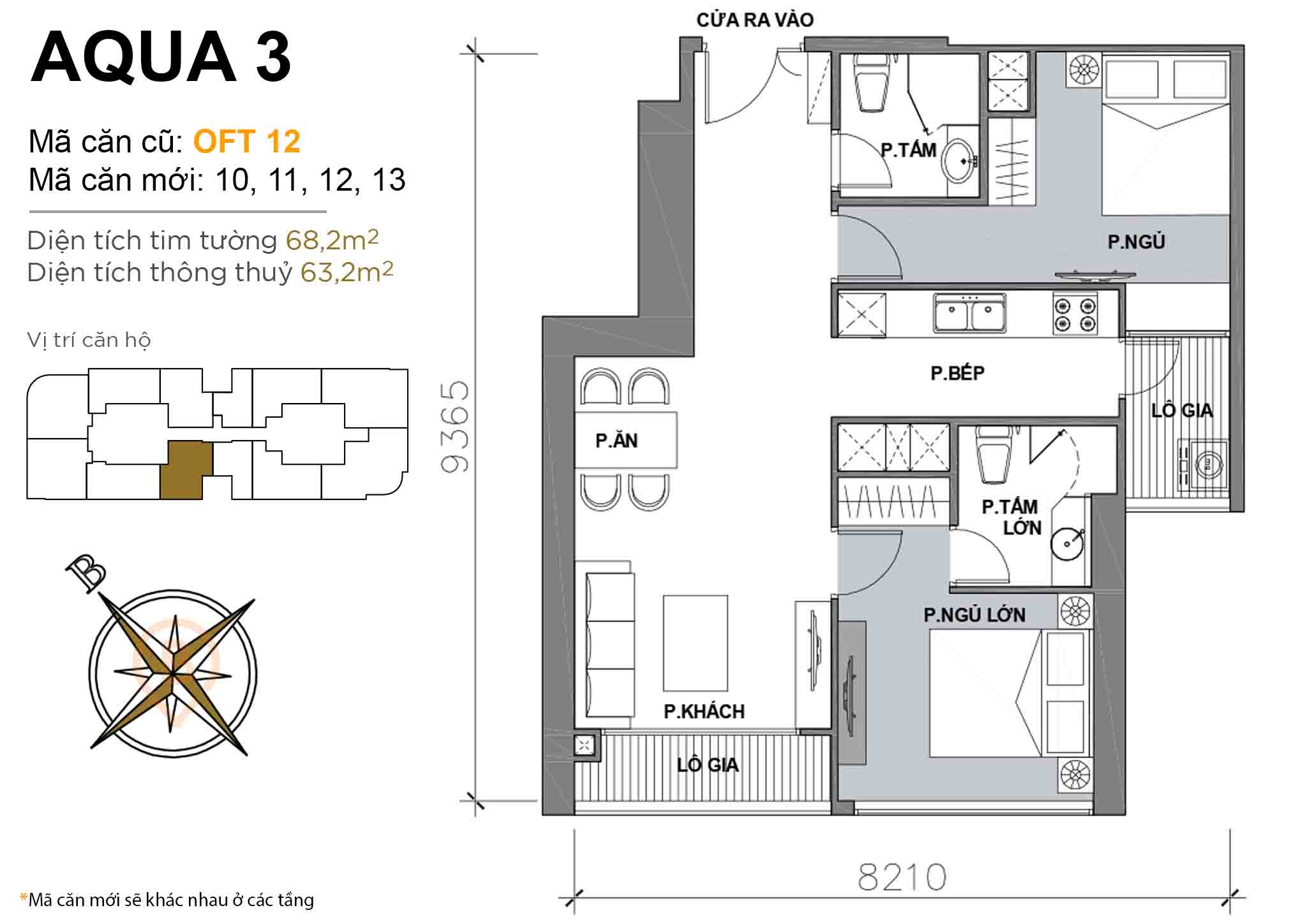 Layout OFT 12 | Tòa Aqua 3 - Vinhomes Golden River