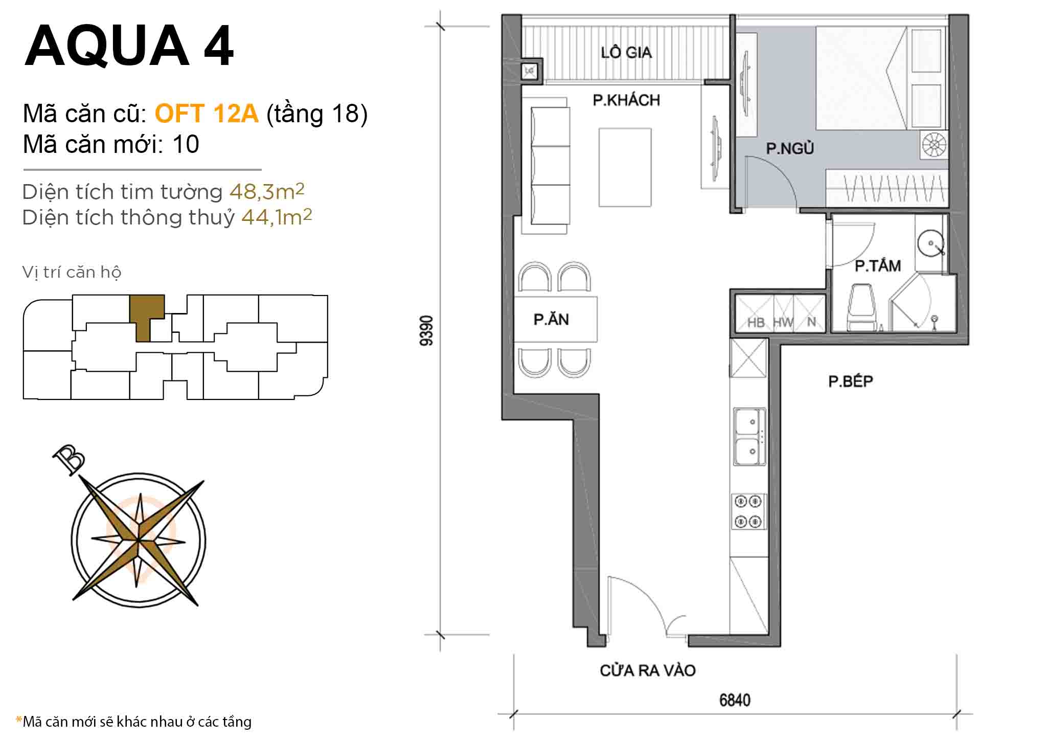 Layout OFT 12A (tầng 18) | Tòa Aqua 4 - Vinhomes Golden River